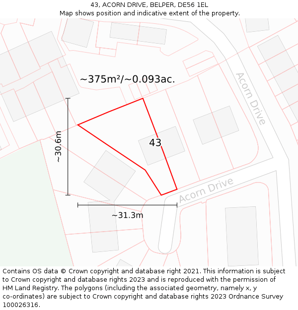 43, ACORN DRIVE, BELPER, DE56 1EL: Plot and title map