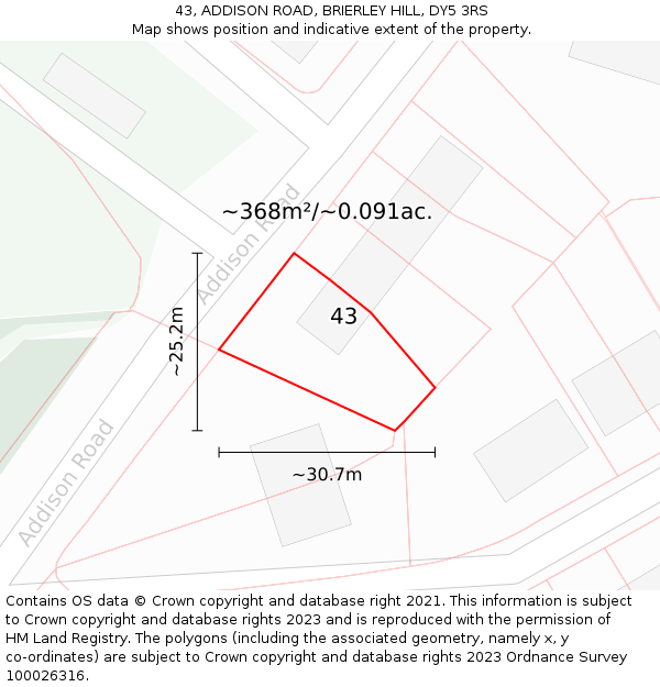 43, ADDISON ROAD, BRIERLEY HILL, DY5 3RS: Plot and title map