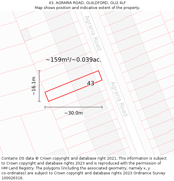 43, AGRARIA ROAD, GUILDFORD, GU2 4LF: Plot and title map