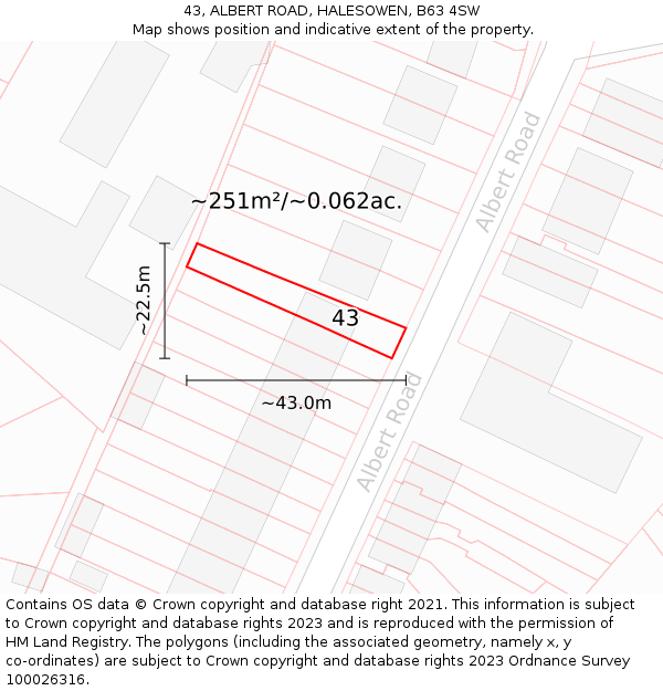 43, ALBERT ROAD, HALESOWEN, B63 4SW: Plot and title map