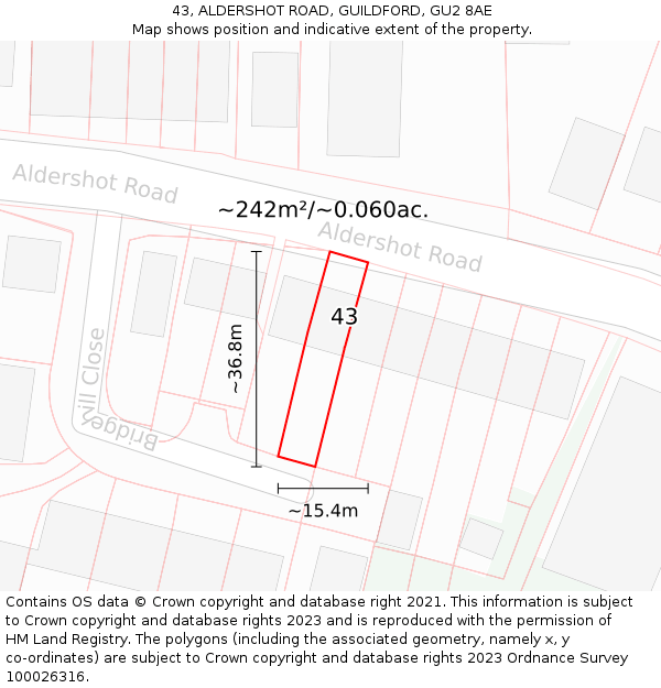 43, ALDERSHOT ROAD, GUILDFORD, GU2 8AE: Plot and title map