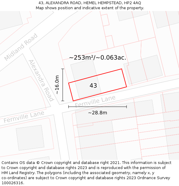 43, ALEXANDRA ROAD, HEMEL HEMPSTEAD, HP2 4AQ: Plot and title map