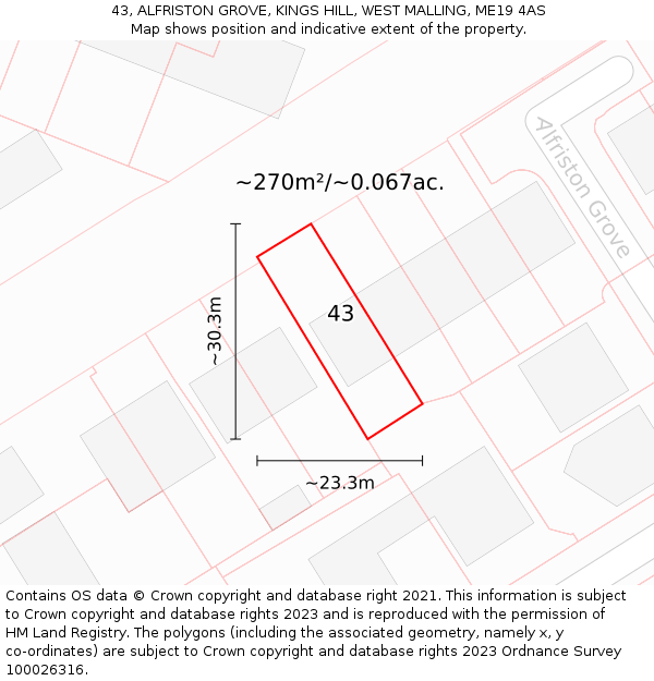 43, ALFRISTON GROVE, KINGS HILL, WEST MALLING, ME19 4AS: Plot and title map