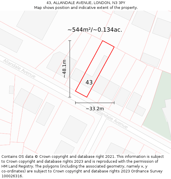 43, ALLANDALE AVENUE, LONDON, N3 3PY: Plot and title map