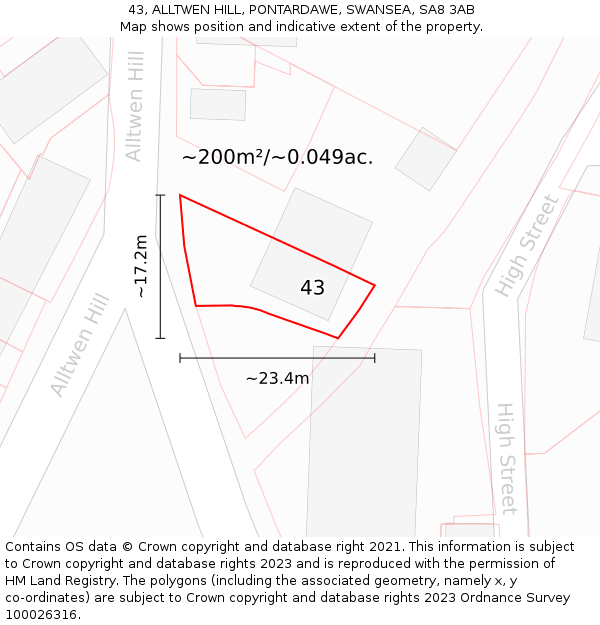 43, ALLTWEN HILL, PONTARDAWE, SWANSEA, SA8 3AB: Plot and title map
