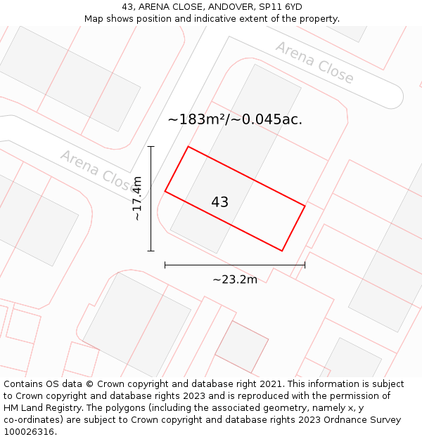 43, ARENA CLOSE, ANDOVER, SP11 6YD: Plot and title map