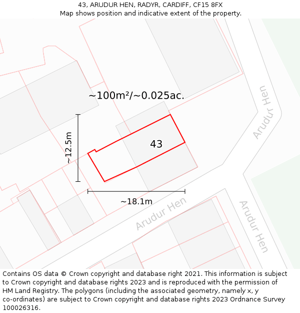 43, ARUDUR HEN, RADYR, CARDIFF, CF15 8FX: Plot and title map