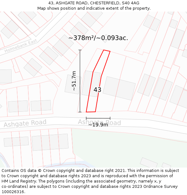 43, ASHGATE ROAD, CHESTERFIELD, S40 4AG: Plot and title map