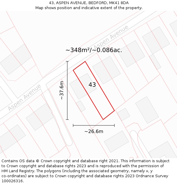 43, ASPEN AVENUE, BEDFORD, MK41 8DA: Plot and title map