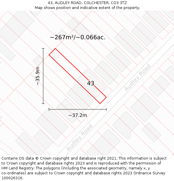 43, AUDLEY ROAD, COLCHESTER, CO3 3TZ: Plot and title map