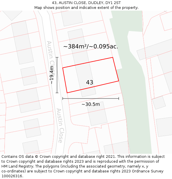 43, AUSTIN CLOSE, DUDLEY, DY1 2ST: Plot and title map