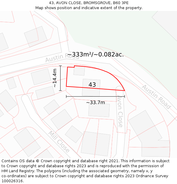 43, AVON CLOSE, BROMSGROVE, B60 3PE: Plot and title map