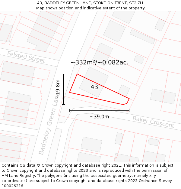 43, BADDELEY GREEN LANE, STOKE-ON-TRENT, ST2 7LL: Plot and title map