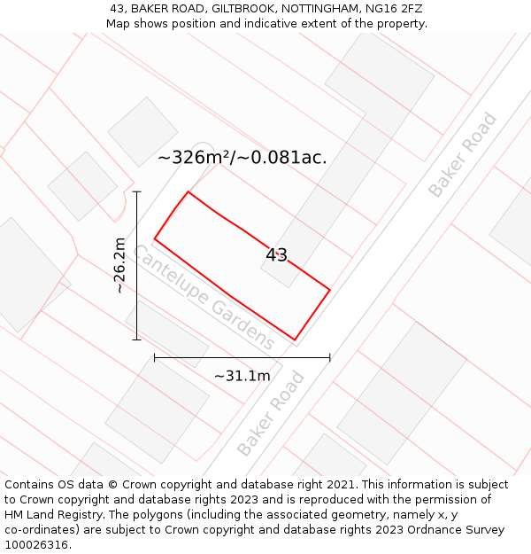 43, BAKER ROAD, GILTBROOK, NOTTINGHAM, NG16 2FZ: Plot and title map