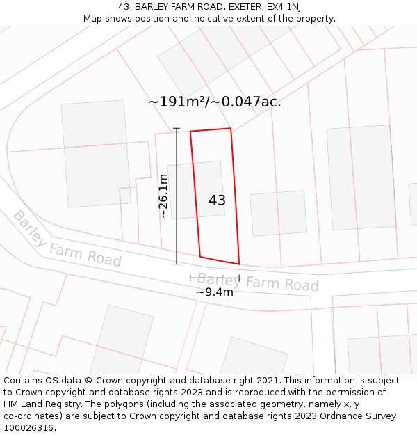 43, BARLEY FARM ROAD, EXETER, EX4 1NJ: Plot and title map