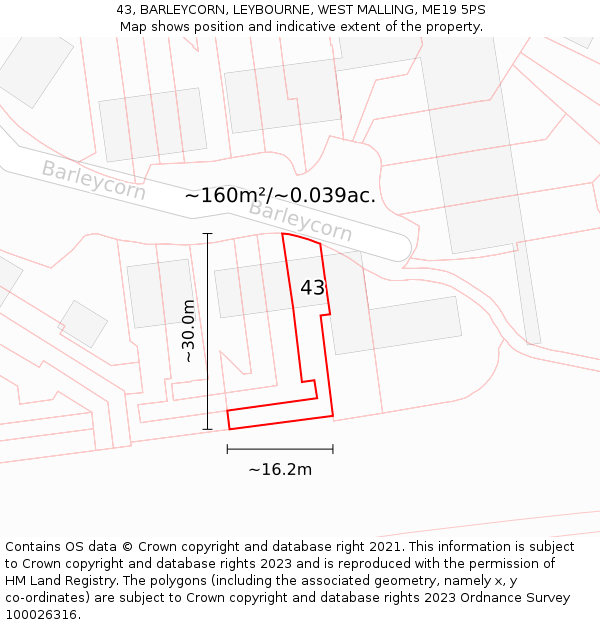 43, BARLEYCORN, LEYBOURNE, WEST MALLING, ME19 5PS: Plot and title map