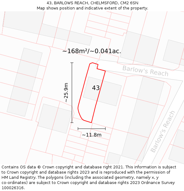 43, BARLOWS REACH, CHELMSFORD, CM2 6SN: Plot and title map
