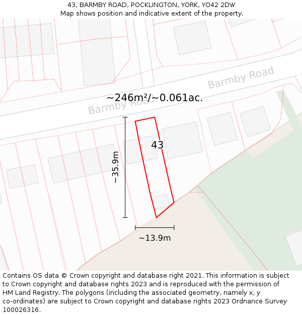 43, BARMBY ROAD, POCKLINGTON, YORK, YO42 2DW: Plot and title map