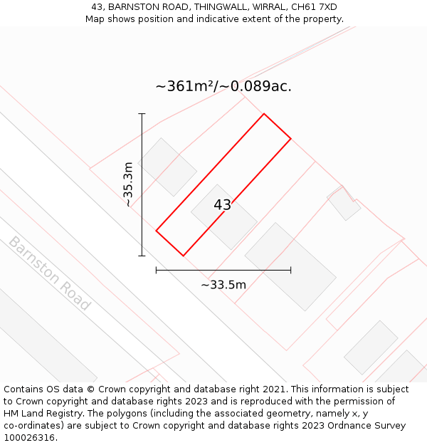 43, BARNSTON ROAD, THINGWALL, WIRRAL, CH61 7XD: Plot and title map