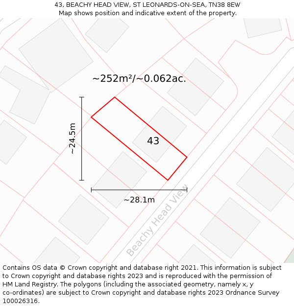 43, BEACHY HEAD VIEW, ST LEONARDS-ON-SEA, TN38 8EW: Plot and title map