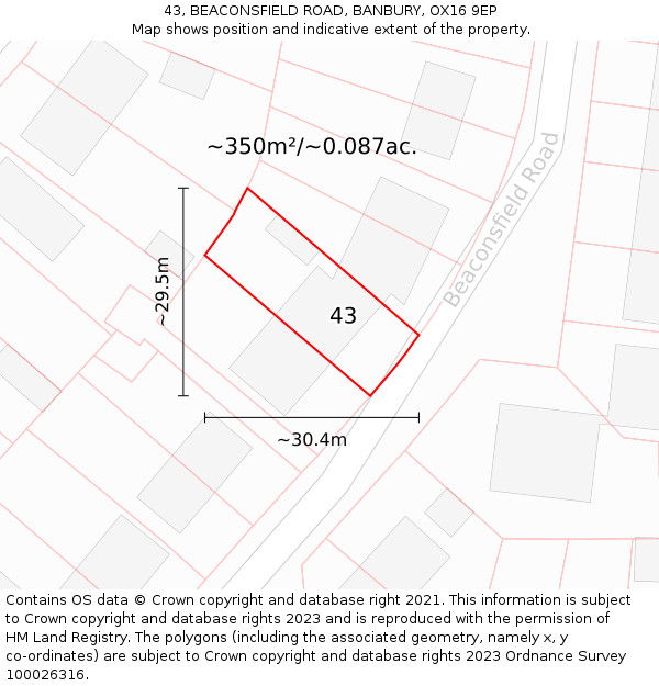 43, BEACONSFIELD ROAD, BANBURY, OX16 9EP: Plot and title map