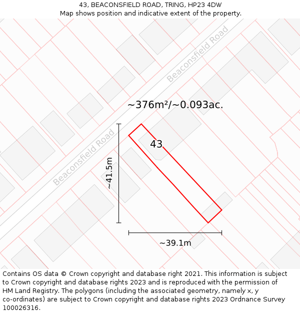 43, BEACONSFIELD ROAD, TRING, HP23 4DW: Plot and title map