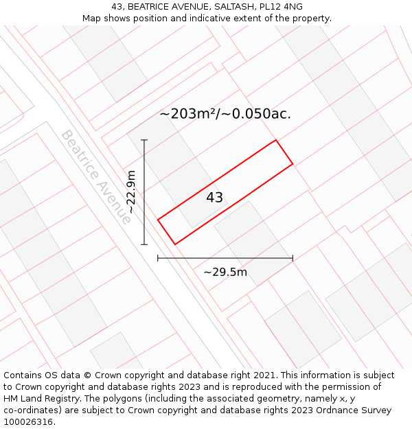 43, BEATRICE AVENUE, SALTASH, PL12 4NG: Plot and title map