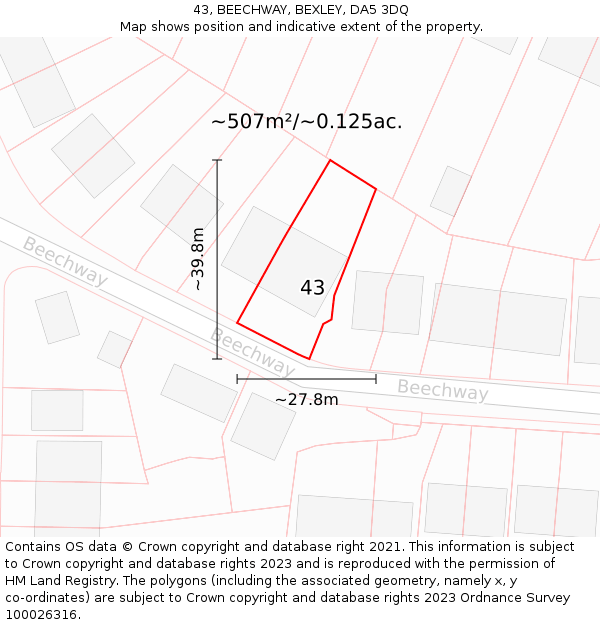 43, BEECHWAY, BEXLEY, DA5 3DQ: Plot and title map