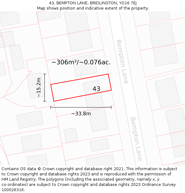 43, BEMPTON LANE, BRIDLINGTON, YO16 7EJ: Plot and title map