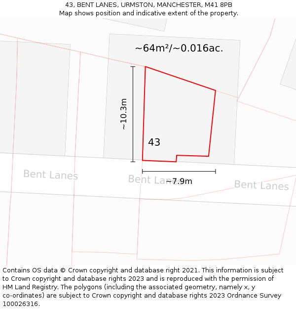 43, BENT LANES, URMSTON, MANCHESTER, M41 8PB: Plot and title map