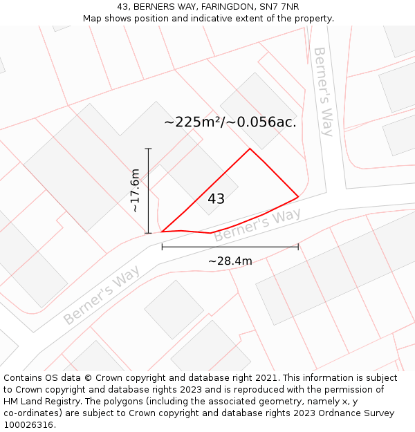 43, BERNERS WAY, FARINGDON, SN7 7NR: Plot and title map