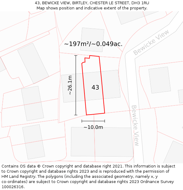 43, BEWICKE VIEW, BIRTLEY, CHESTER LE STREET, DH3 1RU: Plot and title map