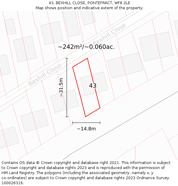 43, BEXHILL CLOSE, PONTEFRACT, WF8 2LE: Plot and title map