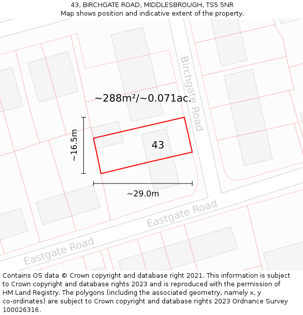 43, BIRCHGATE ROAD, MIDDLESBROUGH, TS5 5NR: Plot and title map