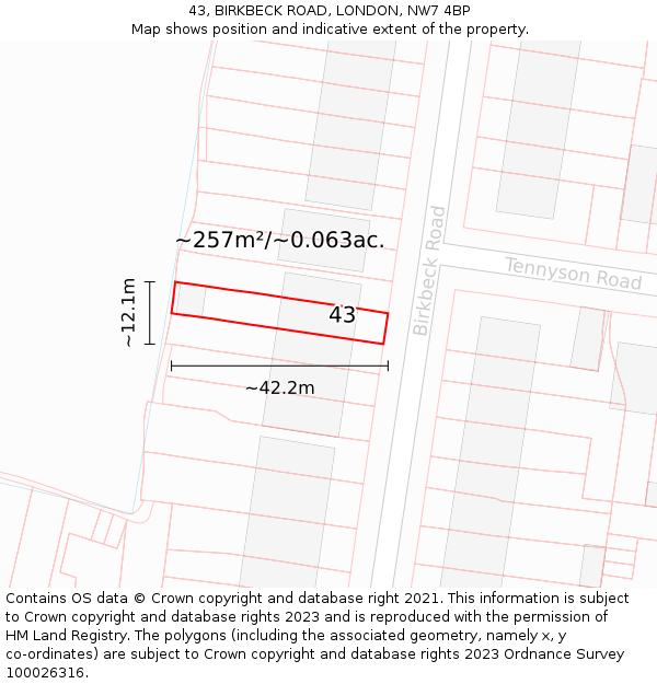 43, BIRKBECK ROAD, LONDON, NW7 4BP: Plot and title map