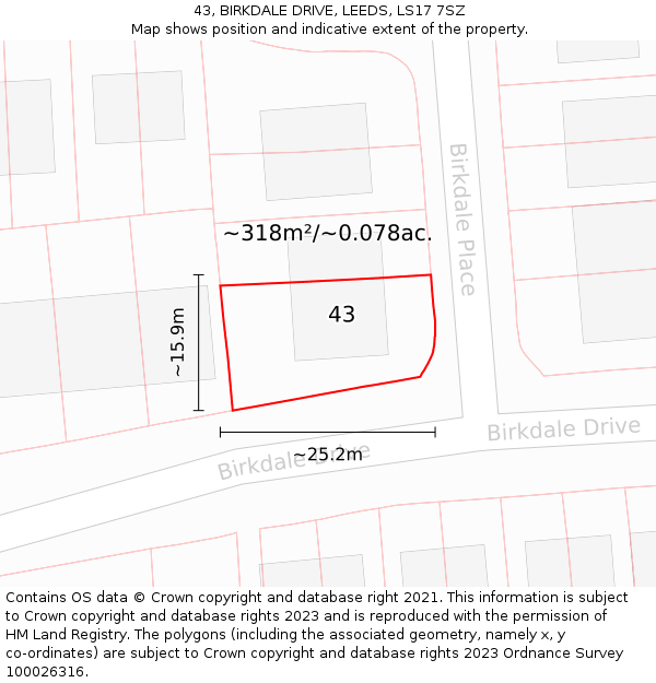 43, BIRKDALE DRIVE, LEEDS, LS17 7SZ: Plot and title map