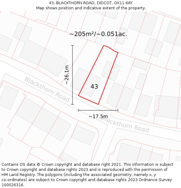 43, BLACKTHORN ROAD, DIDCOT, OX11 6AY: Plot and title map