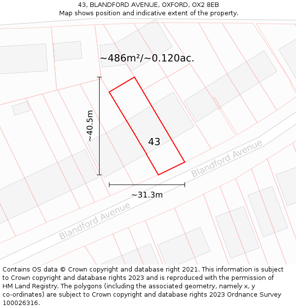 43, BLANDFORD AVENUE, OXFORD, OX2 8EB: Plot and title map