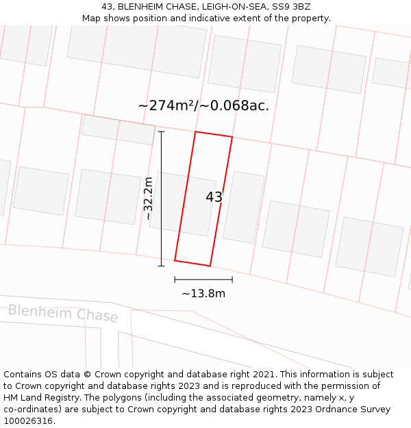 43, BLENHEIM CHASE, LEIGH-ON-SEA, SS9 3BZ: Plot and title map