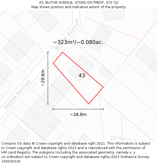 43, BLYTHE AVENUE, STOKE-ON-TRENT, ST3 7JZ: Plot and title map