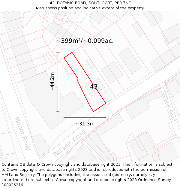 43, BOTANIC ROAD, SOUTHPORT, PR9 7NE: Plot and title map