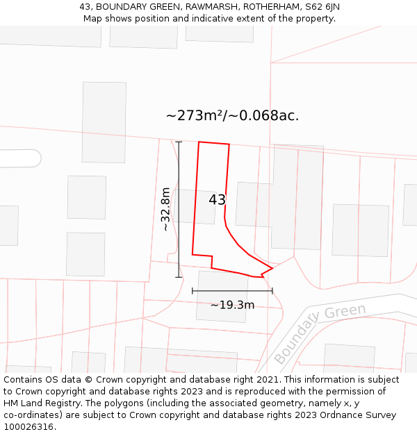 43, BOUNDARY GREEN, RAWMARSH, ROTHERHAM, S62 6JN: Plot and title map