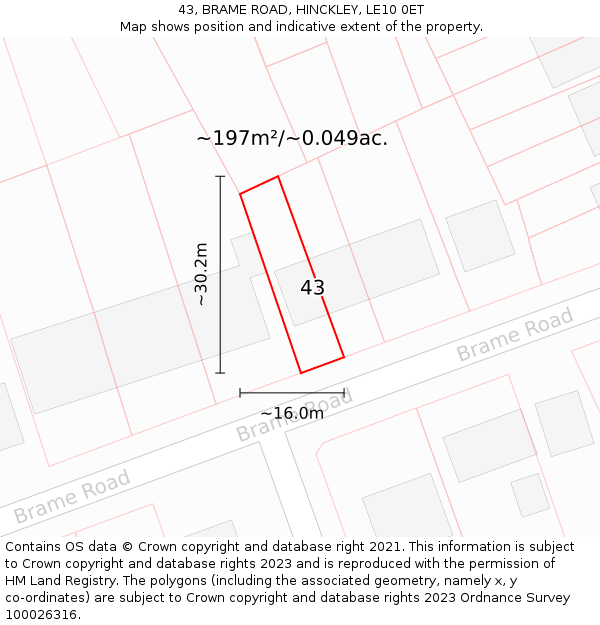 43, BRAME ROAD, HINCKLEY, LE10 0ET: Plot and title map