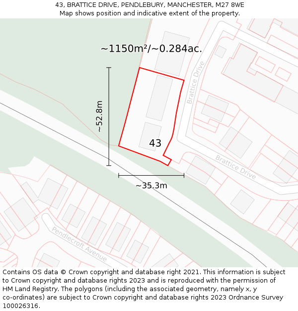 43, BRATTICE DRIVE, PENDLEBURY, MANCHESTER, M27 8WE: Plot and title map