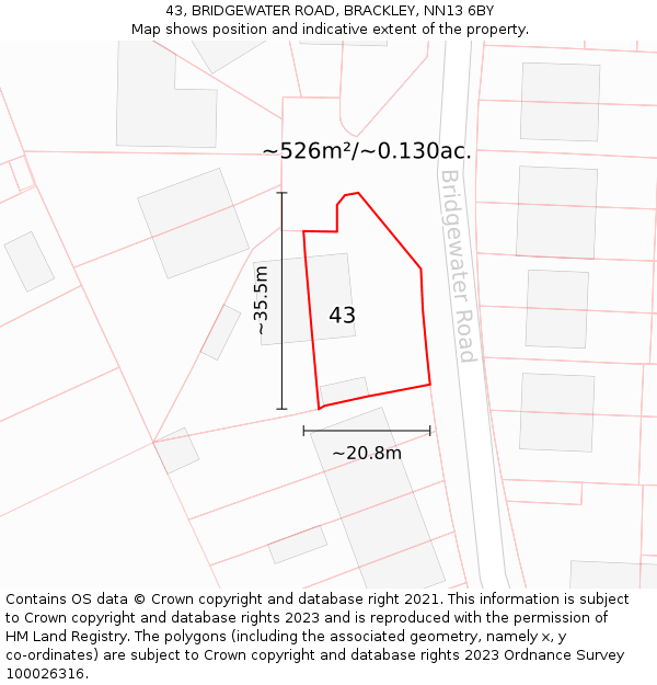 43, BRIDGEWATER ROAD, BRACKLEY, NN13 6BY: Plot and title map