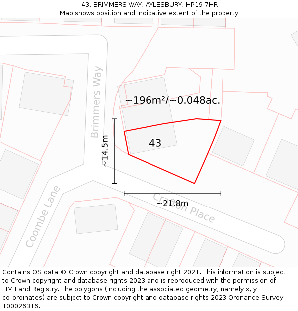 43, BRIMMERS WAY, AYLESBURY, HP19 7HR: Plot and title map