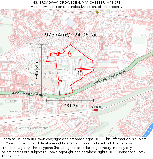 43, BROADWAY, DROYLSDEN, MANCHESTER, M43 6FE: Plot and title map