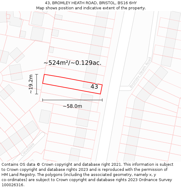 43, BROMLEY HEATH ROAD, BRISTOL, BS16 6HY: Plot and title map