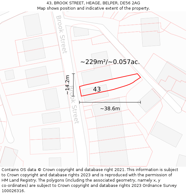 43, BROOK STREET, HEAGE, BELPER, DE56 2AG: Plot and title map