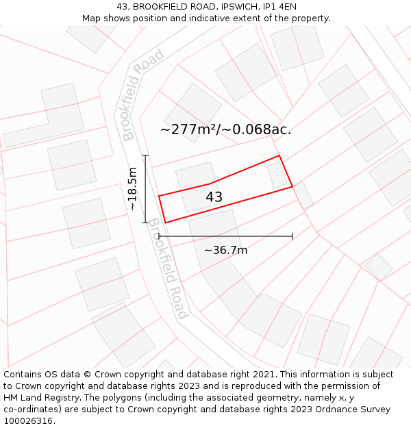 43, BROOKFIELD ROAD, IPSWICH, IP1 4EN: Plot and title map